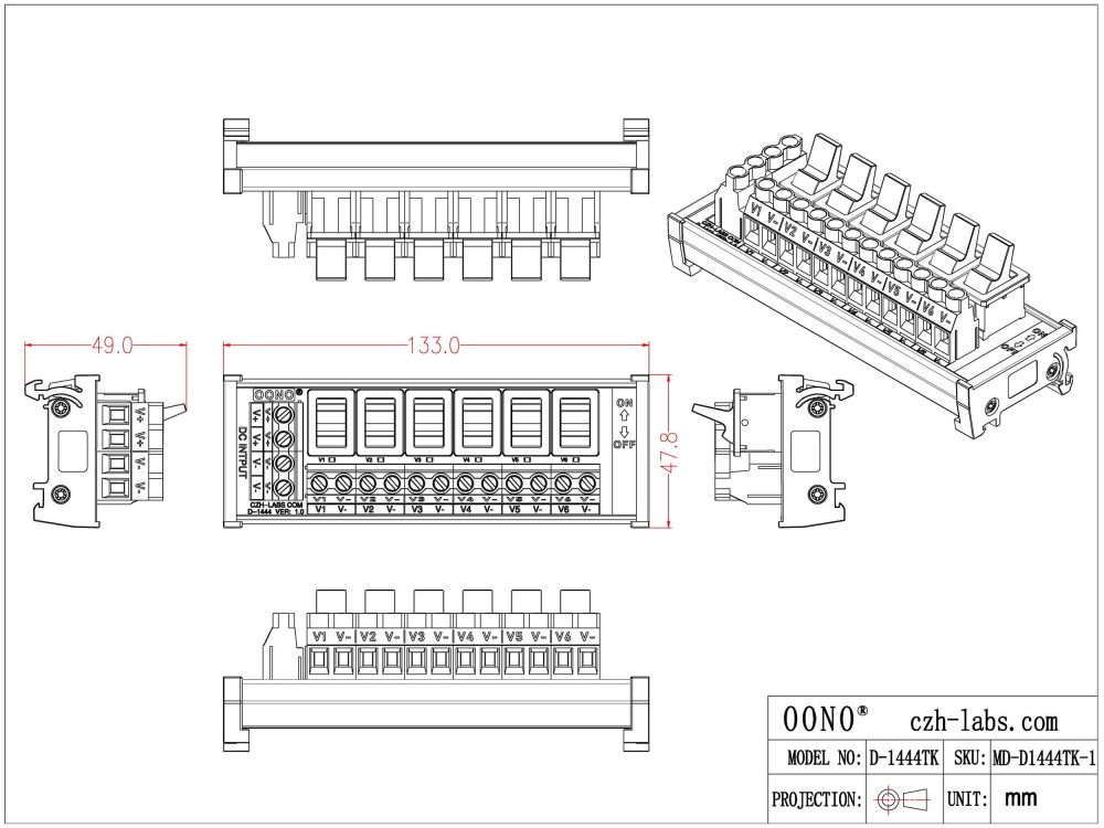 DIN Rail Mount 6 Channel Paddle Rocker Switch DC Power Distribution Strip Module