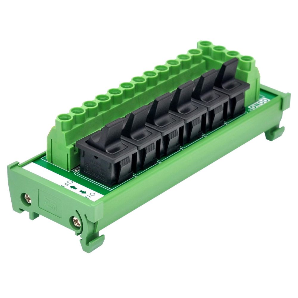 DIN Rail Mount 6 Channel Paddle Rocker Switch DC Power Distribution Strip Module