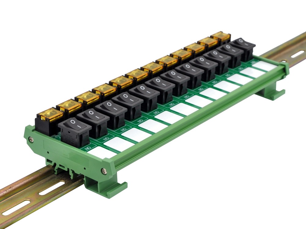 DIN Rail Mount 12 Channel Rocker Switch Module, 10Amp 250VAC / 50VDC