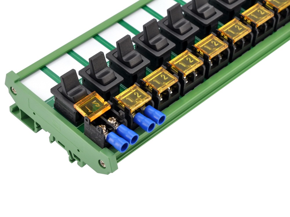 DIN Rail Mount 12 Channel Paddle Rocker Switch Module, 10Amp 250VAC / 50VDC