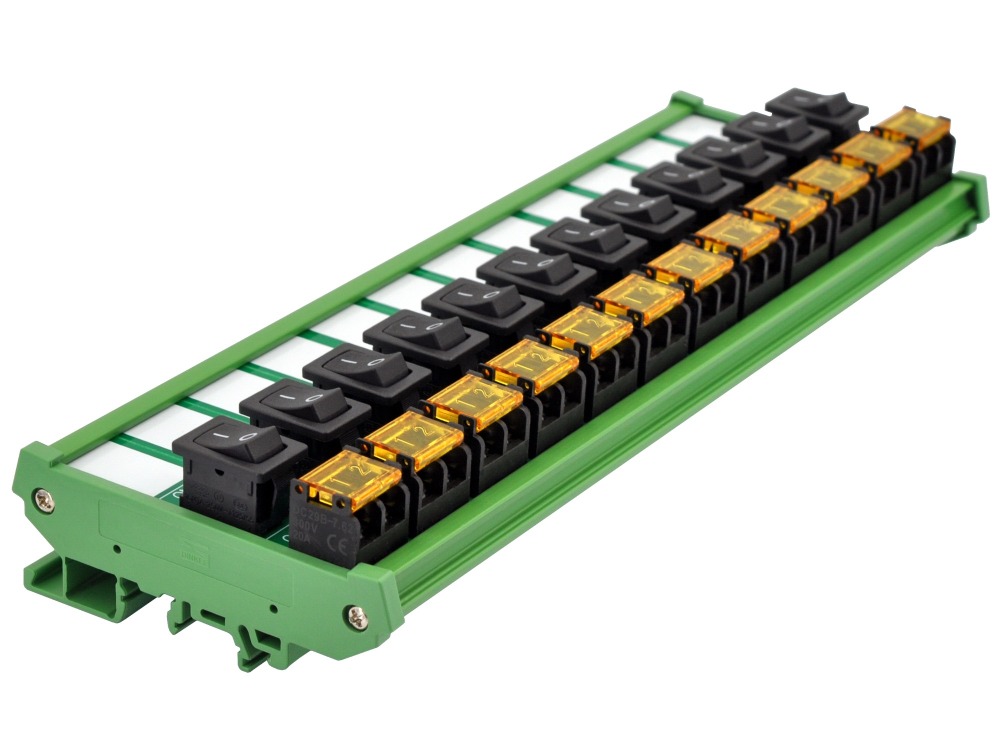 DIN Rail Mount 12 Channel Rocker Switch Module, 10Amp 250VAC / 50VDC