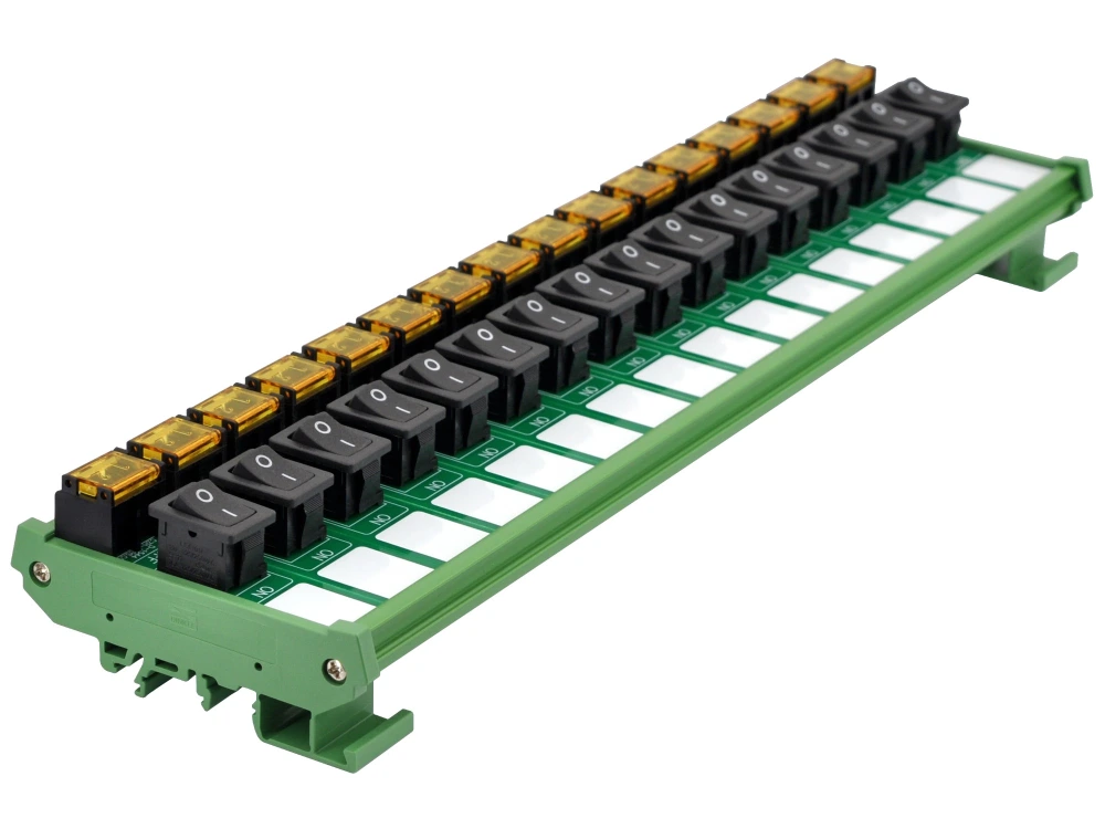 DIN Rail Mount 16 Channel Rocker Switch Module, 10Amp 250VAC / 50VDC