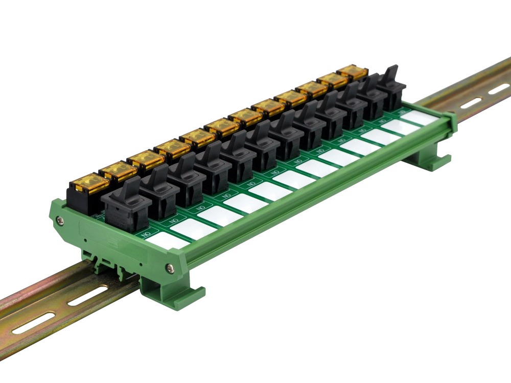 DIN Rail Mount 12 Channel Paddle Rocker Switch Module, 10Amp 250VAC / 50VDC