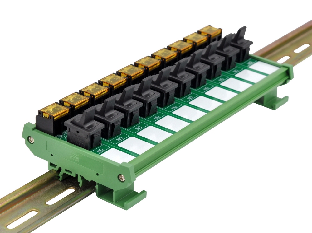 DIN Rail Mount 10 Channel Paddle Rocker Switch Module, 10Amp 250VAC / 50VDC