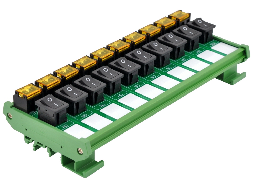 DIN Rail Mount 10 Channel Rocker Switch Module, 10Amp 250VAC / 50VDC
