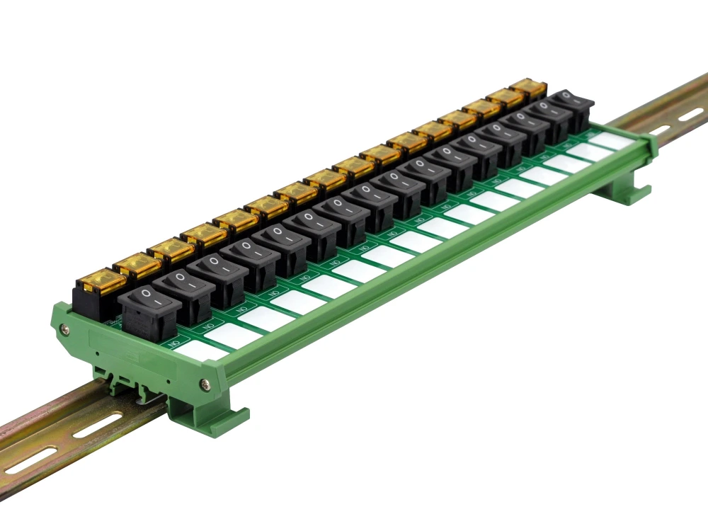 DIN Rail Mount 16 Channel Rocker Switch Module, 10Amp 250VAC / 50VDC
