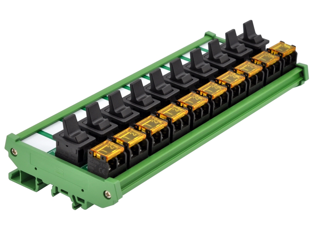 DIN Rail Mount 10 Channel Paddle Rocker Switch Module, 10Amp 250VAC / 50VDC
