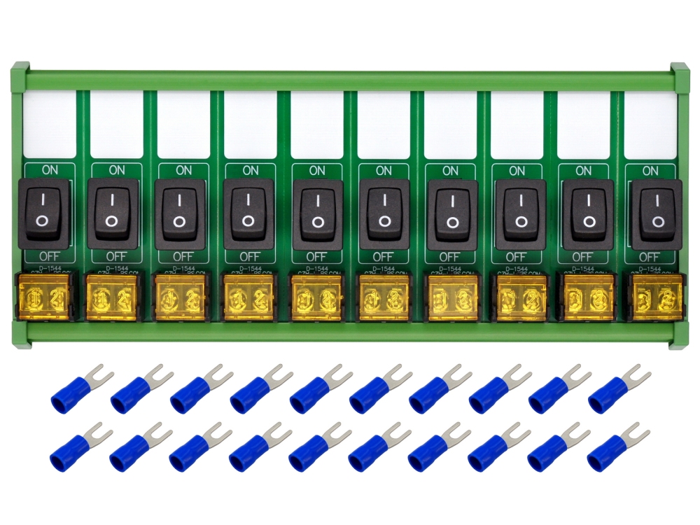 DIN Rail Mount 10 Channel Rocker Switch Module, 10Amp 250VAC / 50VDC
