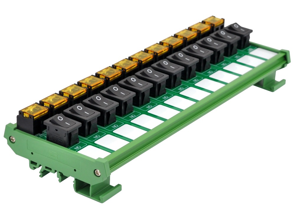 DIN Rail Mount 12 Channel Rocker Switch Module, 10Amp 250VAC / 50VDC