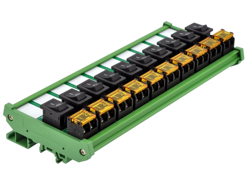DIN Rail Mount 10 Channel Rocker Switch Module, 10Amp 250VAC / 50VDC