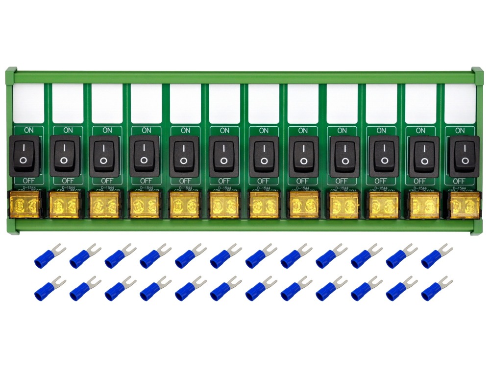 DIN Rail Mount 12 Channel Rocker Switch Module, 10Amp 250VAC / 50VDC