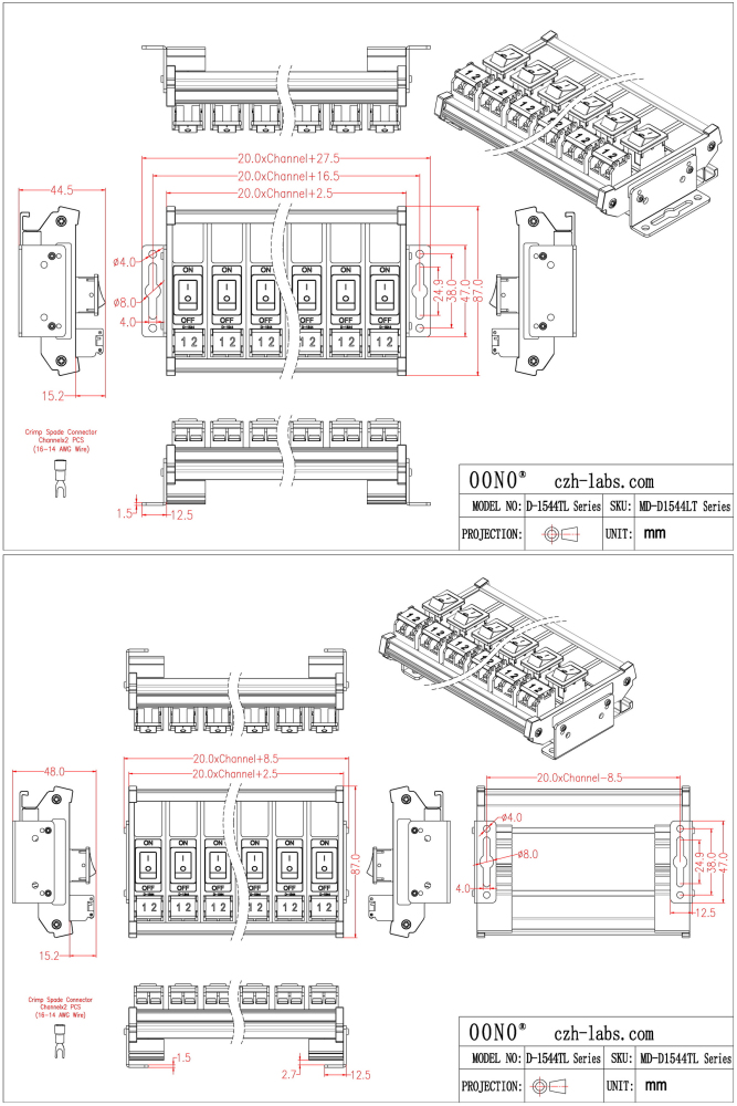 Wall Mount 12 Channel Rocker Switch Module, 10Amp 250VAC / 50VDC