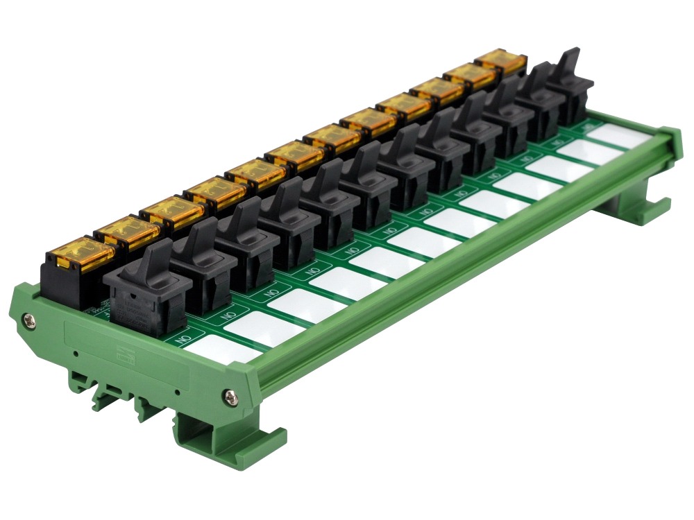 DIN Rail Mount 12 Channel Paddle Rocker Switch Module, 10Amp 250VAC / 50VDC