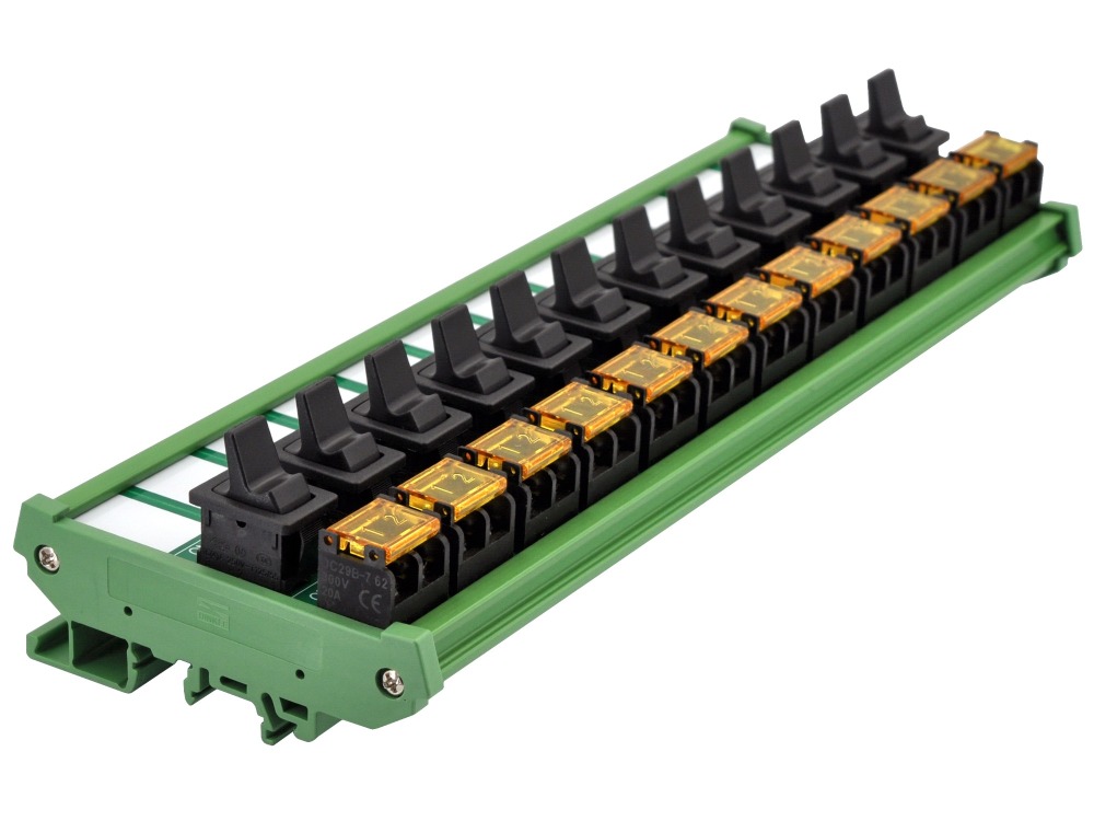 DIN Rail Mount 12 Channel Paddle Rocker Switch Module, 10Amp 250VAC / 50VDC