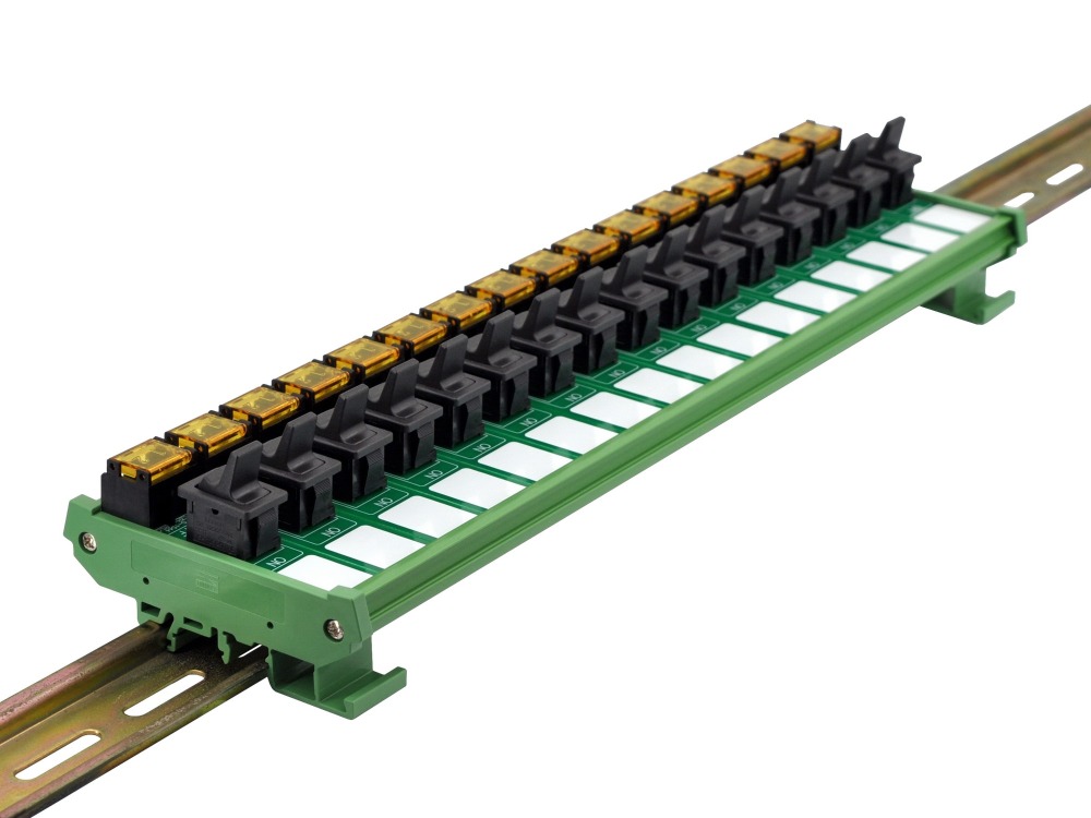 DIN Rail Mount 16 Channel Paddle Rocker Switch Module, 10Amp 250VAC / 50VDC