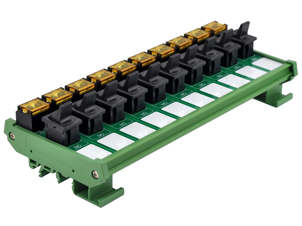 DIN Rail Mount 10 Channel Paddle Rocker Switch Module, 10Amp 250VAC / 50VDC