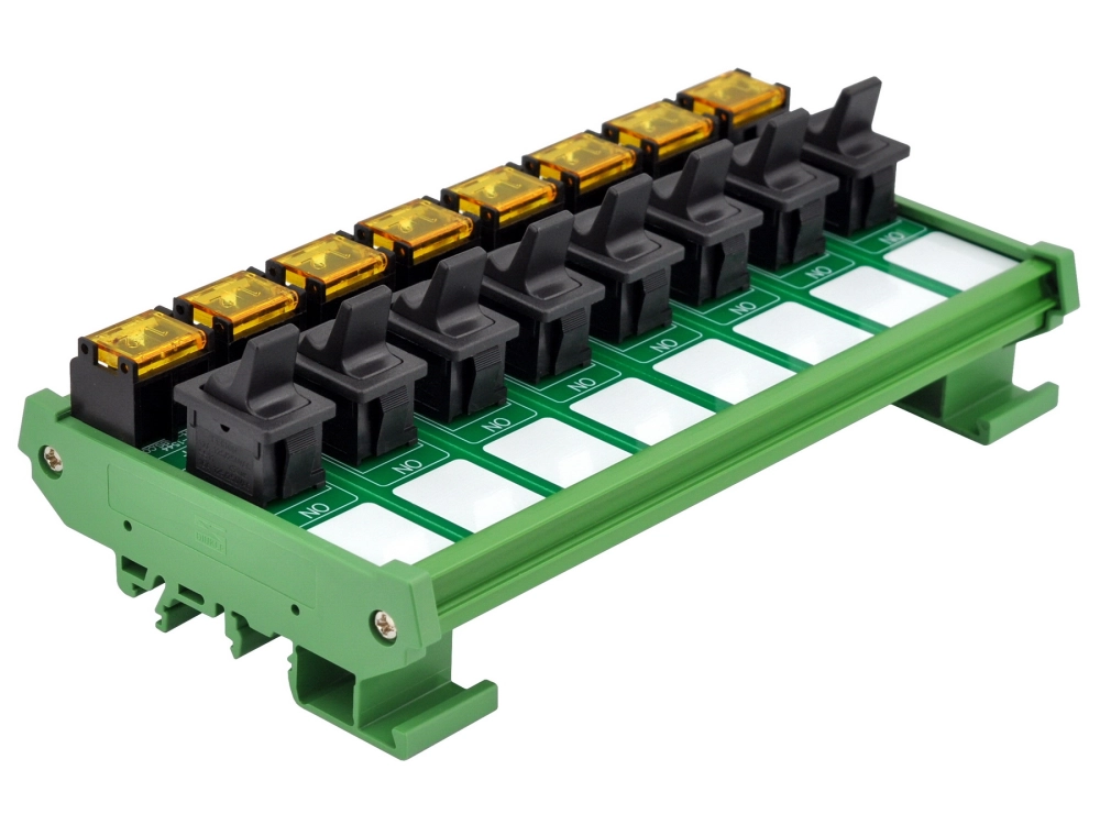 DIN Rail Mount 8 Channel Paddle Rocker Switch Module, 10Amp 250VAC / 50VDC