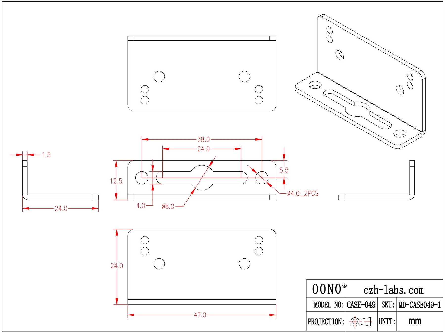 DIN Rail Mount to Wall Mount Adapter Bracket, for DIN Rail Mounting Interface / Relay / Terminal Block Module