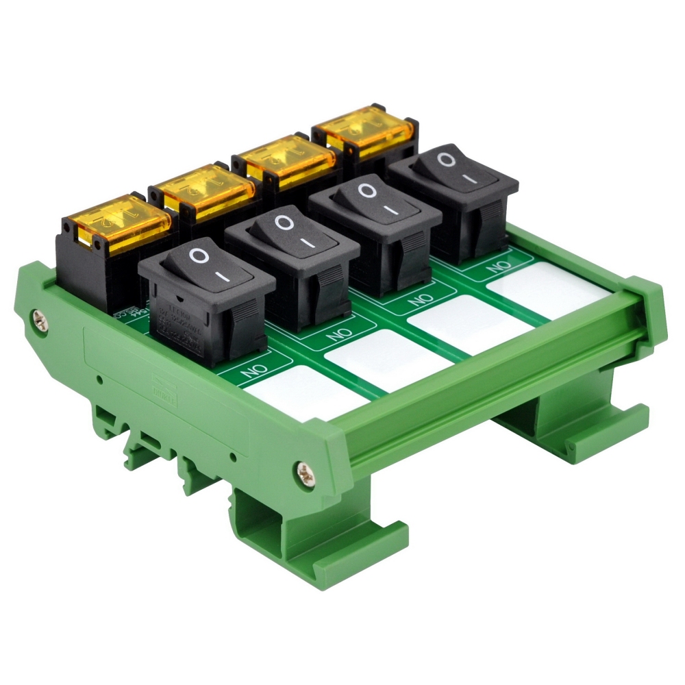 DIN Rail Mount 4 Channel Rocker Switch Module, 10Amp 250VAC / 50VDC
