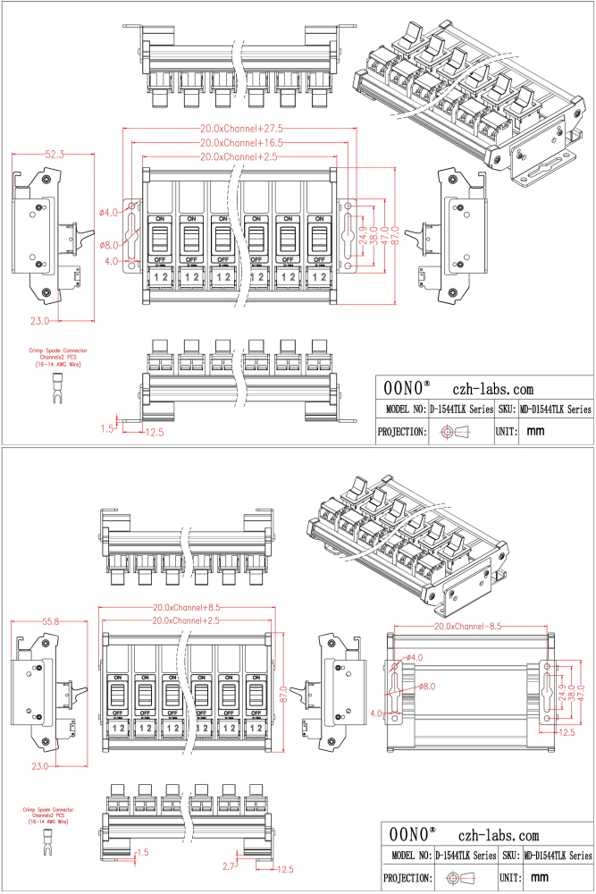 Wall Mount 2 Channel Paddle Rocker Switch Module, 10Amp 250VAC / 50VDC