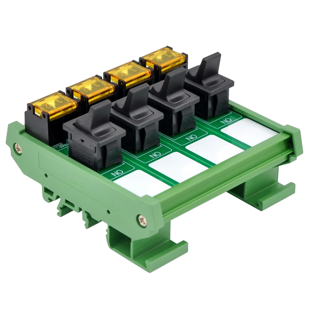 DIN Rail Mount 4 Channel Paddle Rocker Switch Module, 10Amp 250VAC / 50VDC