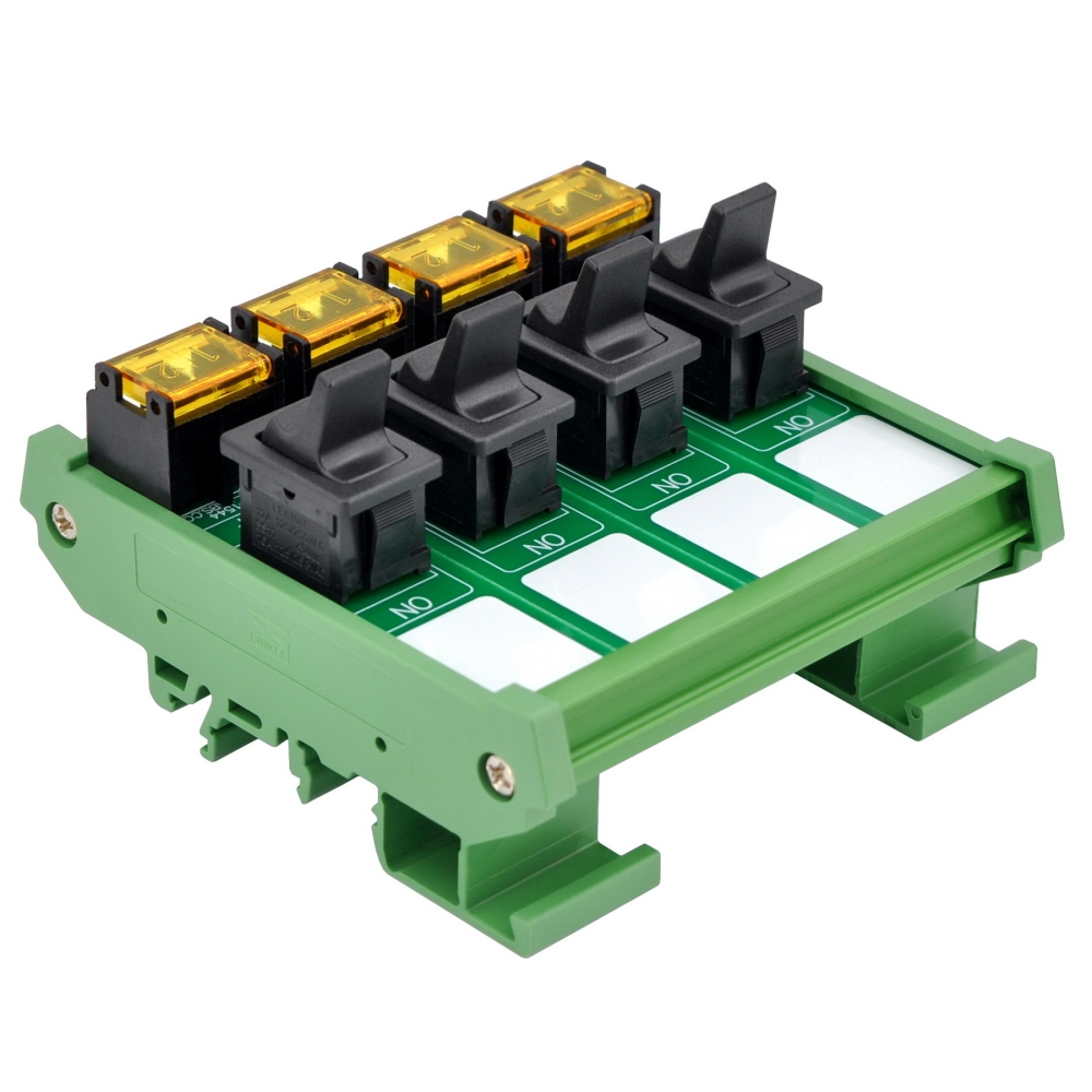 DIN Rail Mount 4 Channel Paddle Rocker Switch Module, 10Amp 250VAC / 50VDC