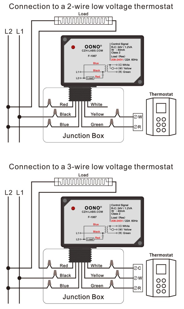 AC208-240V On/Off Switching Electric Heating Relay with Built-in 24V Transformer, OONO F-1067