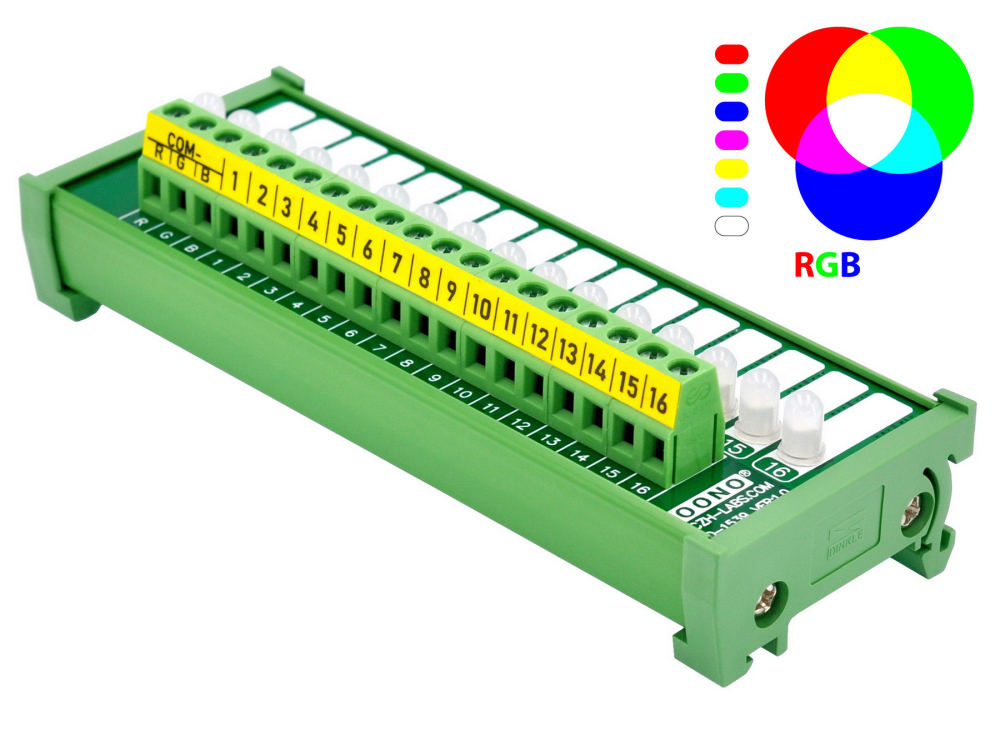 DIN Rail Mount 16 RGB LED Indicator Light Module, DC5 - 32V, Red Green Blue