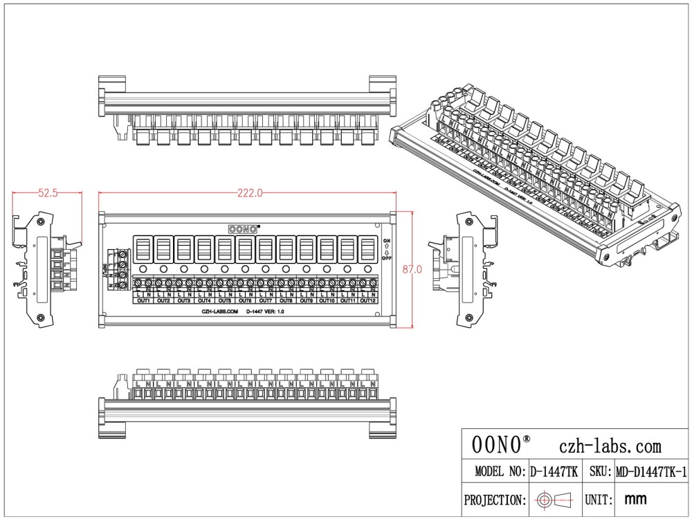 DIN Rail Mount 12 Channel Paddle Rocker Switch AC 115V 230V Power Distribution Strip Module