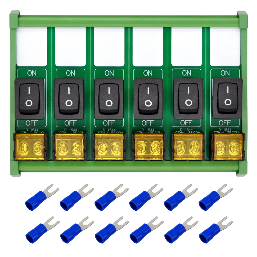 DIN Rail Mount 6 Channel Rocker Switch Module, 10Amp 250VAC / 50VDC