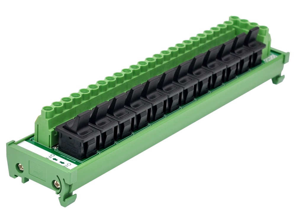 DIN Rail Mount 12 Channel Paddle Rocker Switch DC Power Distribution Strip Module