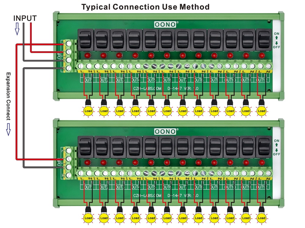 DIN Rail Mount 12 Channel Paddle Rocker Switch AC 115V 230V Power Distribution Strip Module