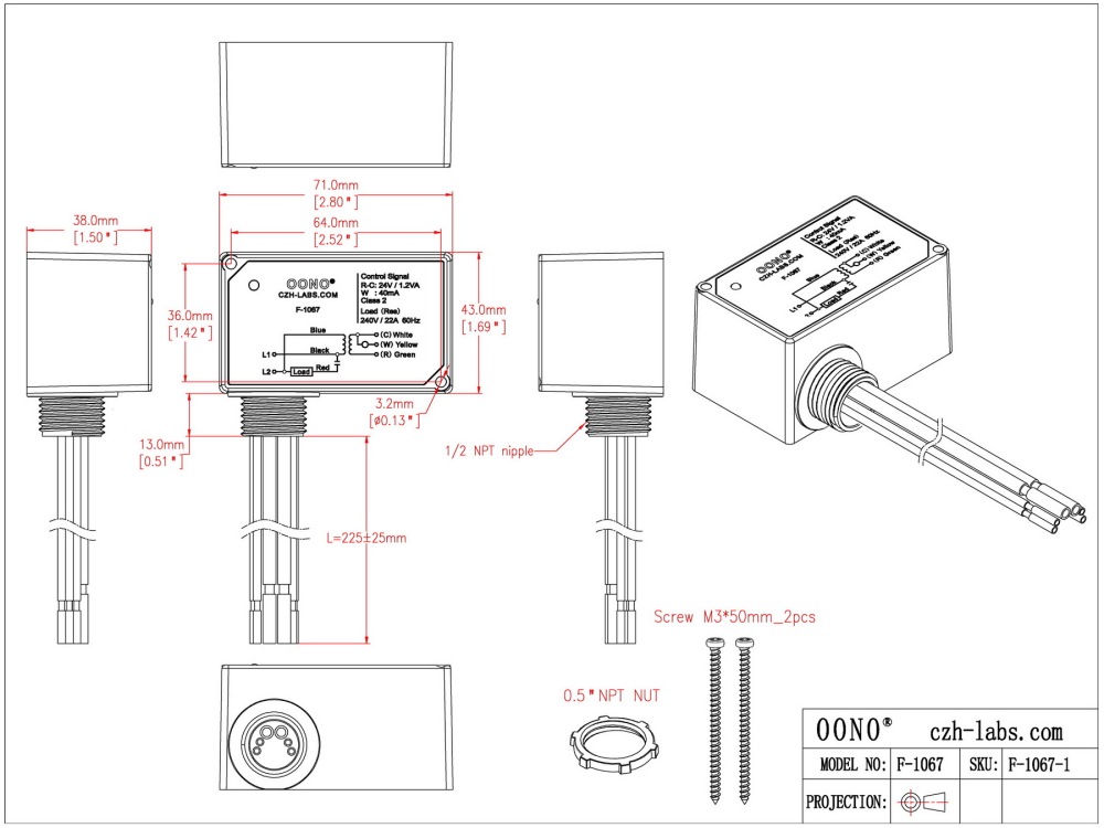 AC208-240V On/Off Switching Electric Heating Relay with Built-in 24V Transformer, OONO F-1067