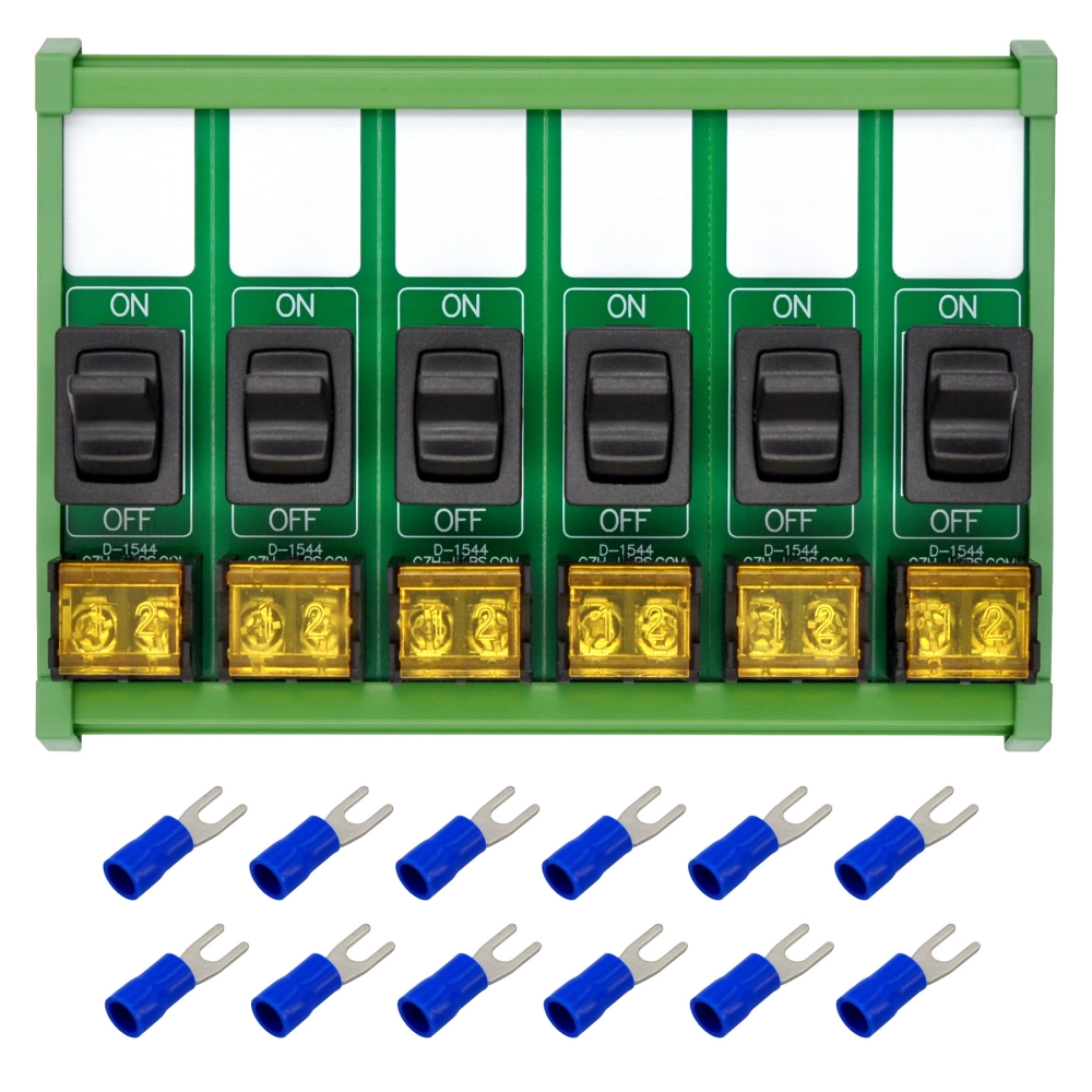 DIN Rail Mount 6 Channel Paddle Rocker Switch Module, 10Amp 250VAC / 50VDC