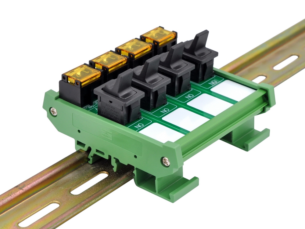 DIN Rail Mount 4 Channel Paddle Rocker Switch Module, 10Amp 250VAC / 50VDC