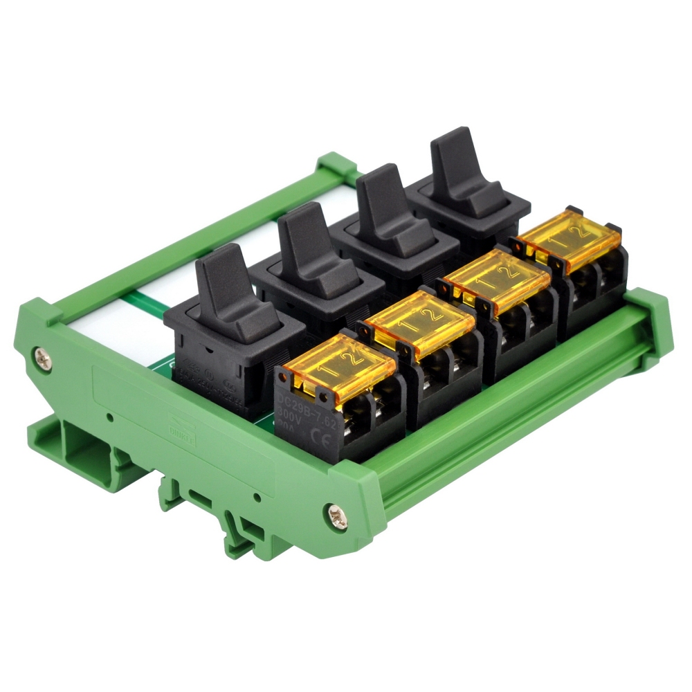 DIN Rail Mount 4 Channel Paddle Rocker Switch Module, 10Amp 250VAC / 50VDC