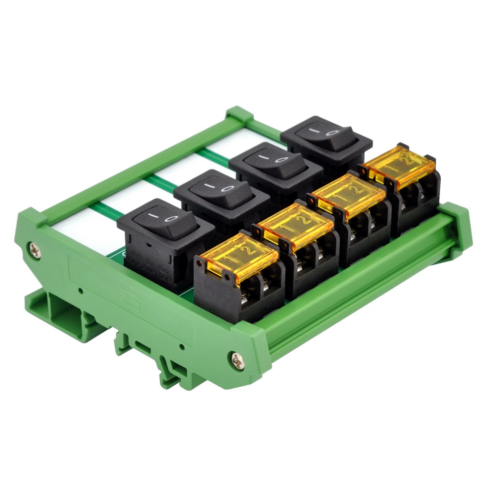 DIN Rail Mount 4 Channel Rocker Switch Module, 10Amp 250VAC / 50VDC