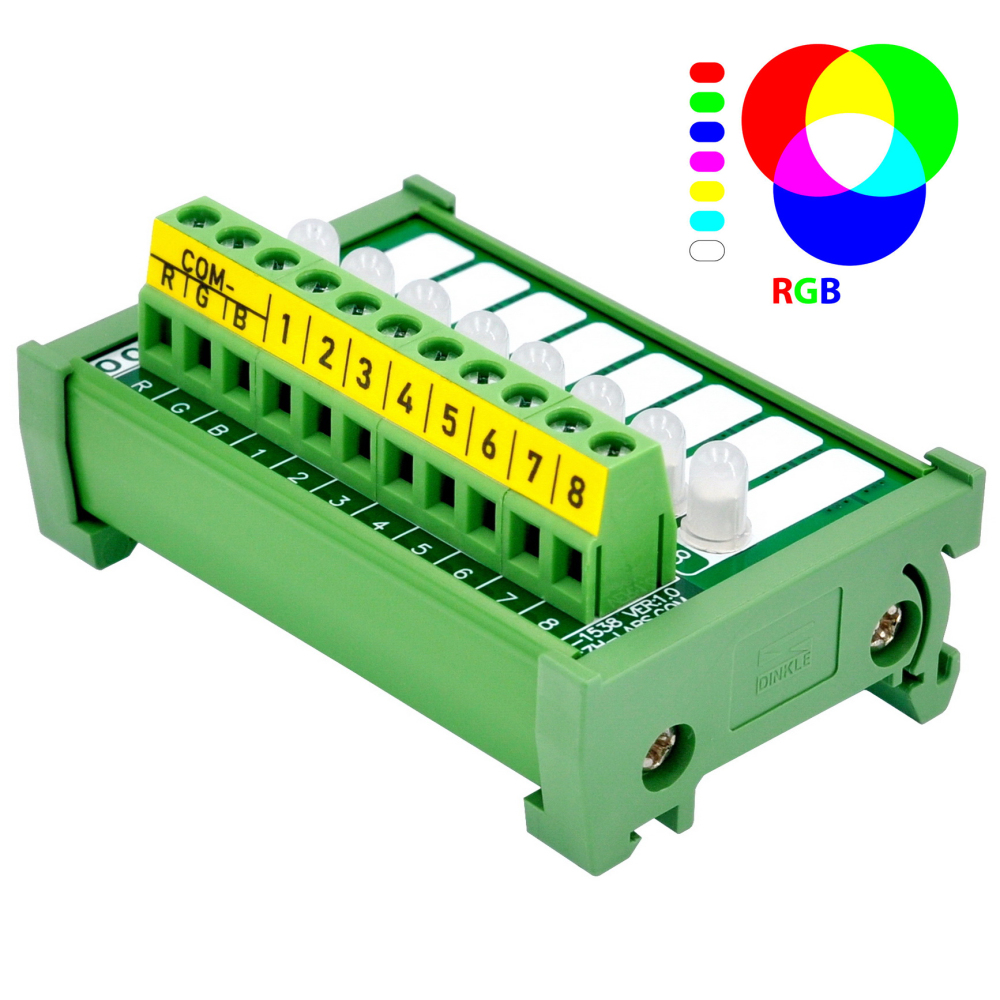 DIN Rail Mount 8 RGB LED Indicator Light Module, DC5 - 32V, Red Green Blue