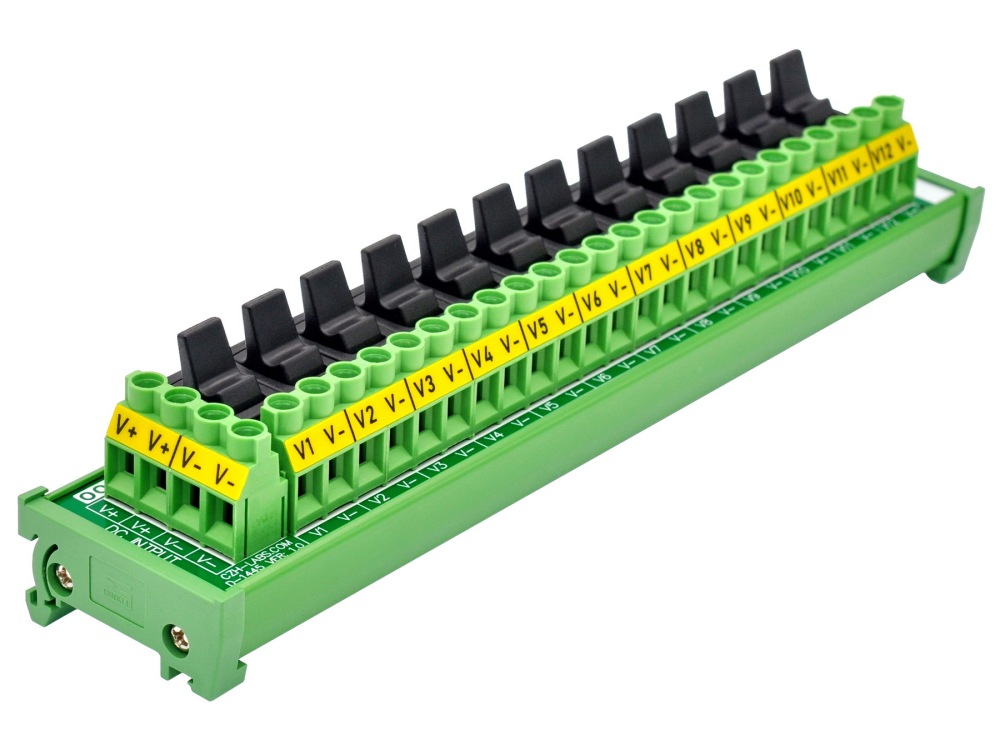 DIN Rail Mount 12 Channel Paddle Rocker Switch DC Power Distribution Strip Module
