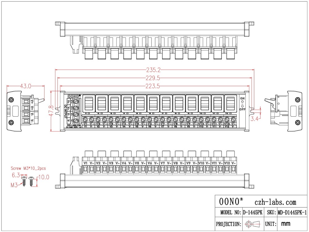 Screw Mount 12 Channel Paddle Rocker Switch DC Power Distribution Strip Module