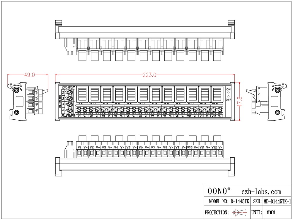 DIN Rail Mount 12 Channel Paddle Rocker Switch DC Power Distribution Strip Module