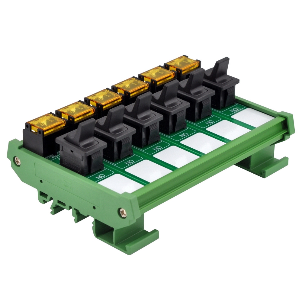 DIN Rail Mount 6 Channel Paddle Rocker Switch Module, 10Amp 250VAC / 50VDC