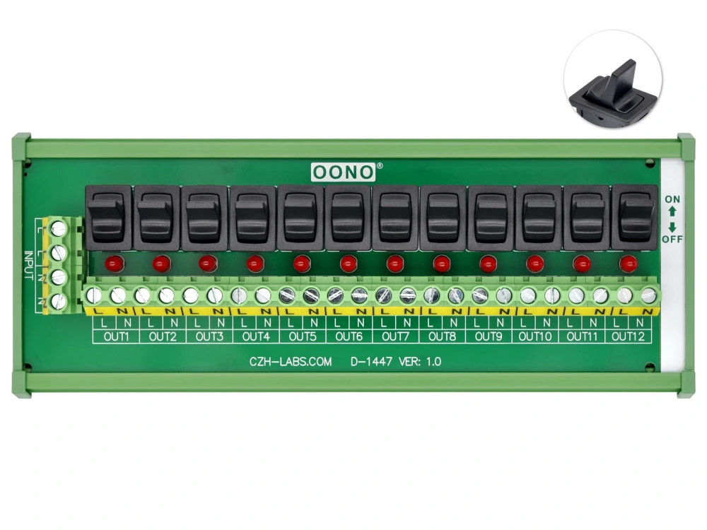 DIN Rail Mount 12 Channel Paddle Rocker Switch AC 115V 230V Power ...