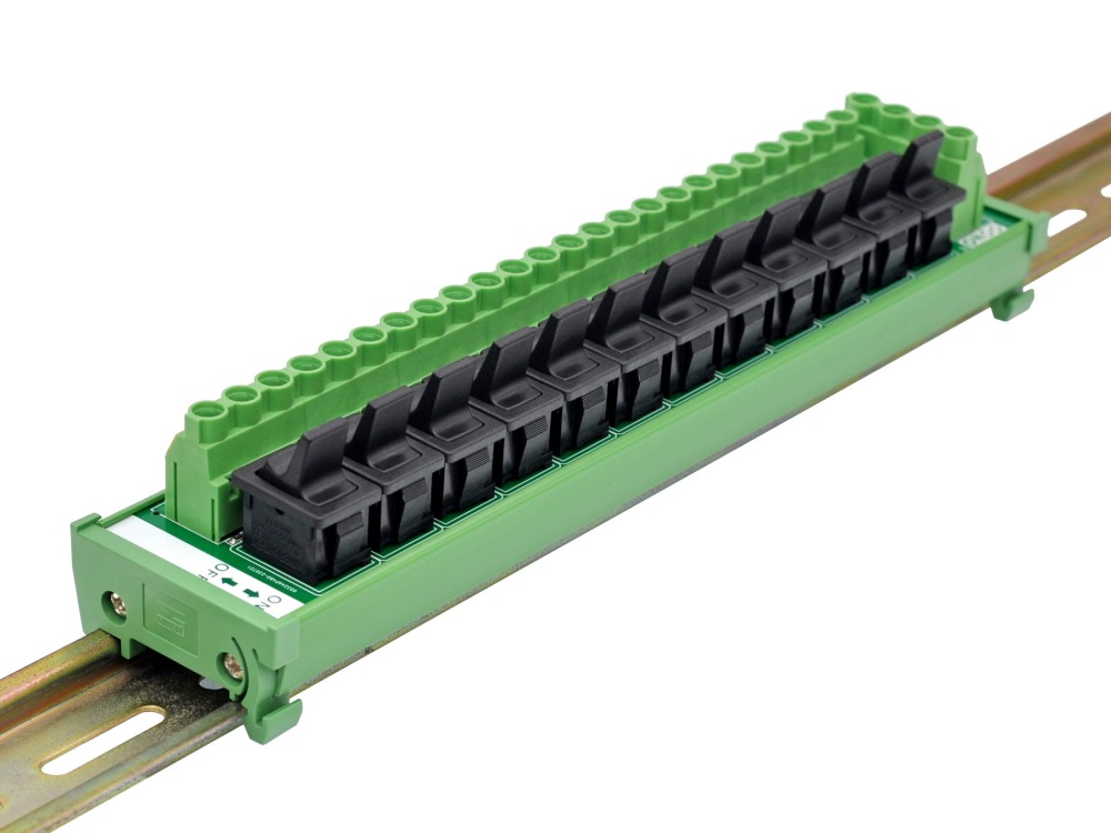 DIN Rail Mount 12 Channel Paddle Rocker Switch DC Power Distribution Strip Module