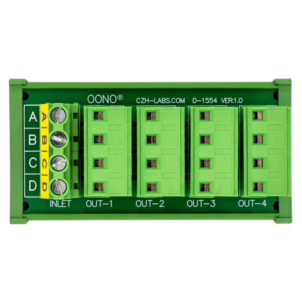 DIN Rail Mount 30A/300V 4x4 Position Pluggable Terminal Block Distribution Module, OONO D-1554T