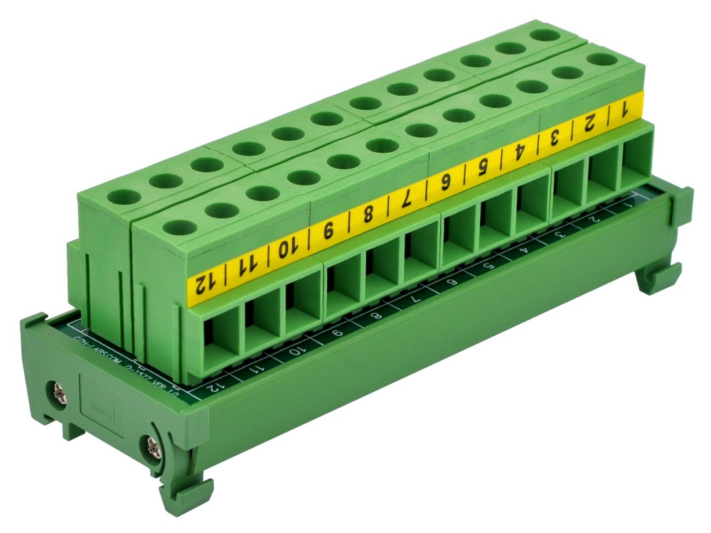 DIN Rail Mount 52Amp 300V 12 Position Screw Terminal Block Distribution Module
