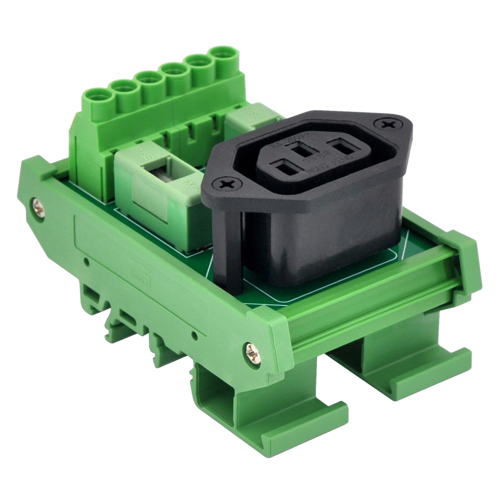 DIN Rail Mount AC 250V IEC320 C13 Receptacle Outlet Power Module, with Dual 6.3Amp Fuse Protection