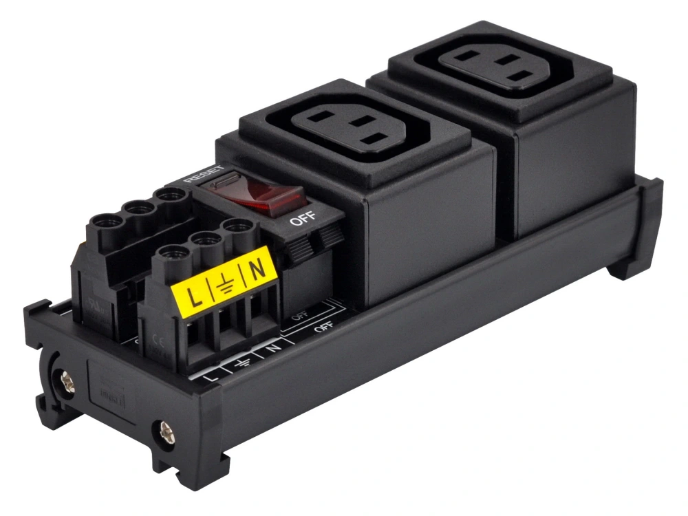 DIN Rail Mount AC 250V IEC320 C13 Double Receptacle Outlet Power Strip ...