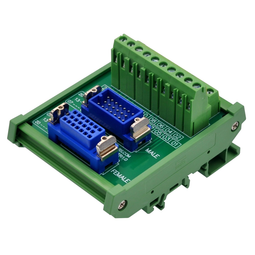 DIN Rail Mount MR20 Male-Female Breakout Board Terminal Block Interface Module, MR-20RMD2 MR-20RFD2