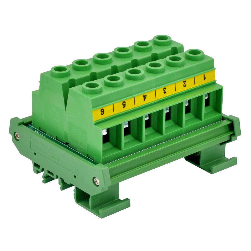 DIN Rail Mount 90Amp 600V 6 Position Screw Terminal Block Distribution Module